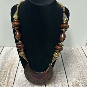 Beautiful Wood and Brass bead Necklace